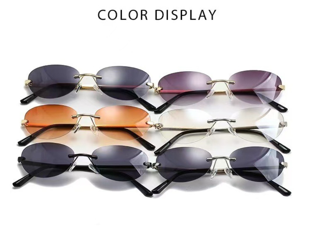Rimless Oval Sunglasses Women  - مراجعة Metal Photo Panel وسعره