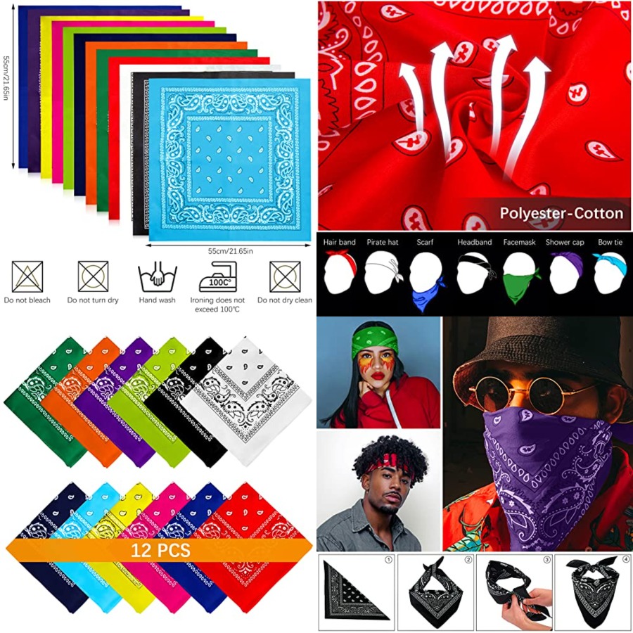 12- Bandanas for Men Women Pai - مراجعة Bandana Blank White وسعره